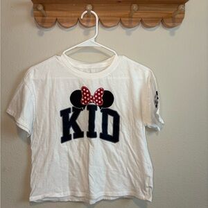 GAP White Tee with Red Polka Dot Bow and Navy KID Letters